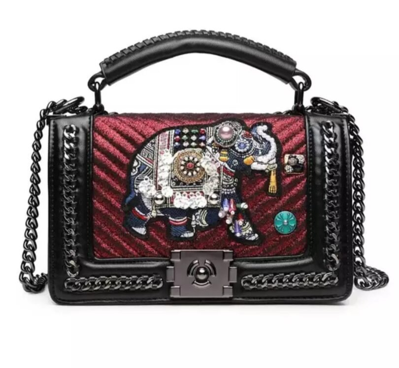Luxury Stone Embroidered Elephant bag